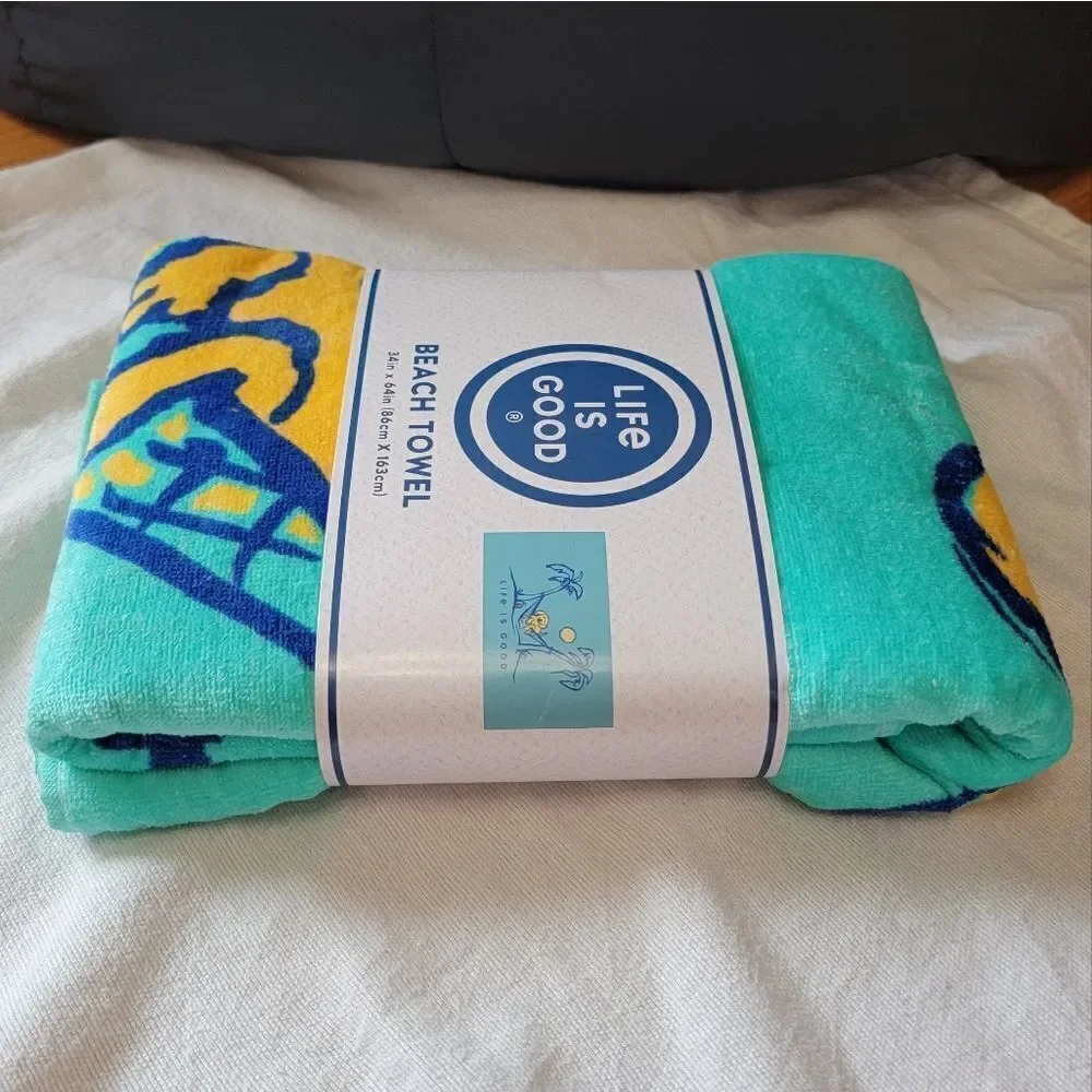LIFE IS GOOD Large Dog In Hammock Logo Beach Towel 2024 ⛱️ 34 x 64 inches • New